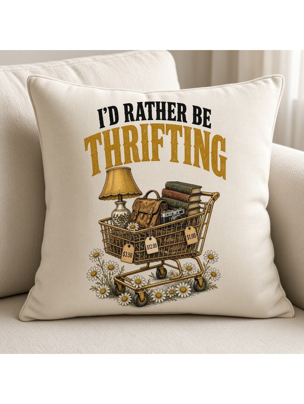 4pc 10" I'd Rather Be Thrifting Vintage Shopping Cart DTF Transfer Ready Press